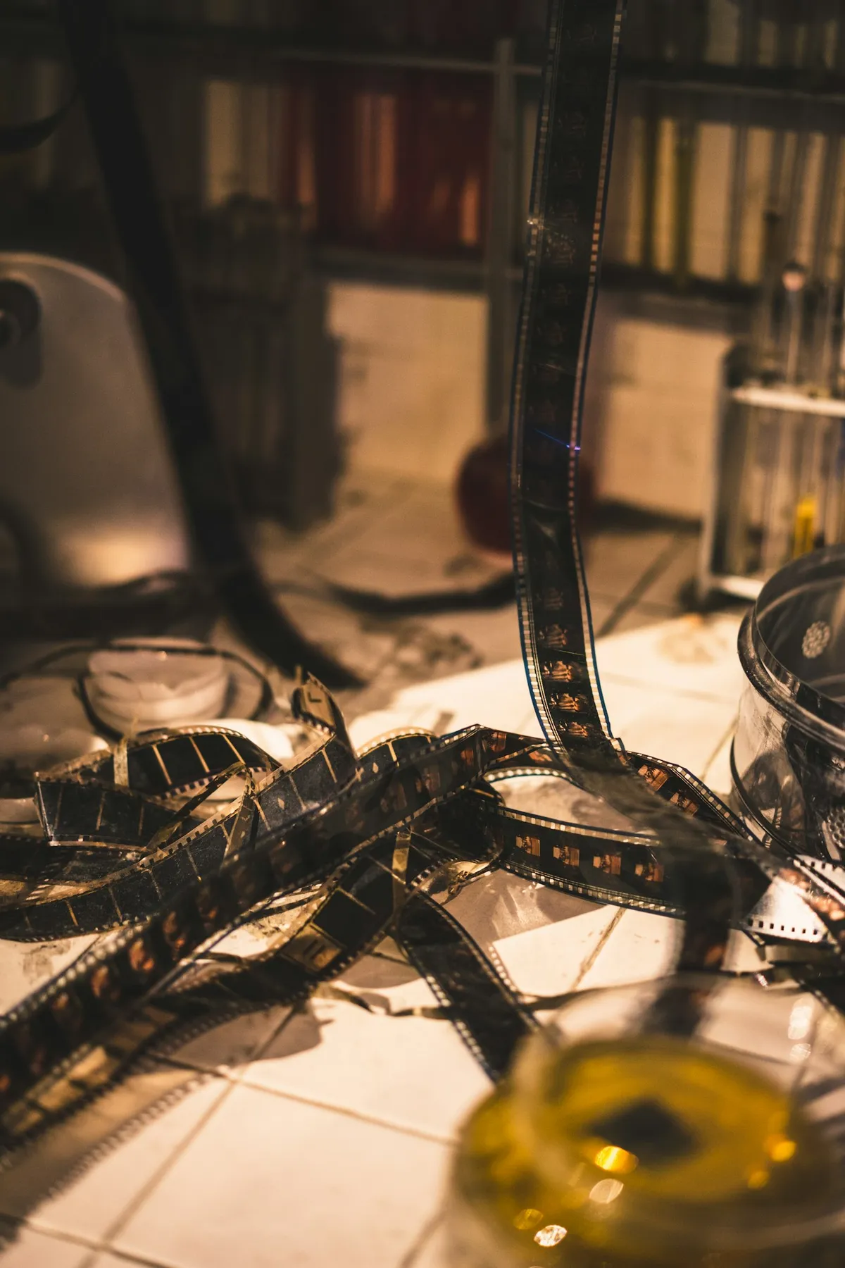 Film unspooled across the floor