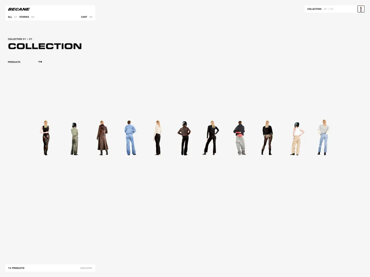 Becane Paris collection page: a row of figures lined up across a white ground under the word Collection