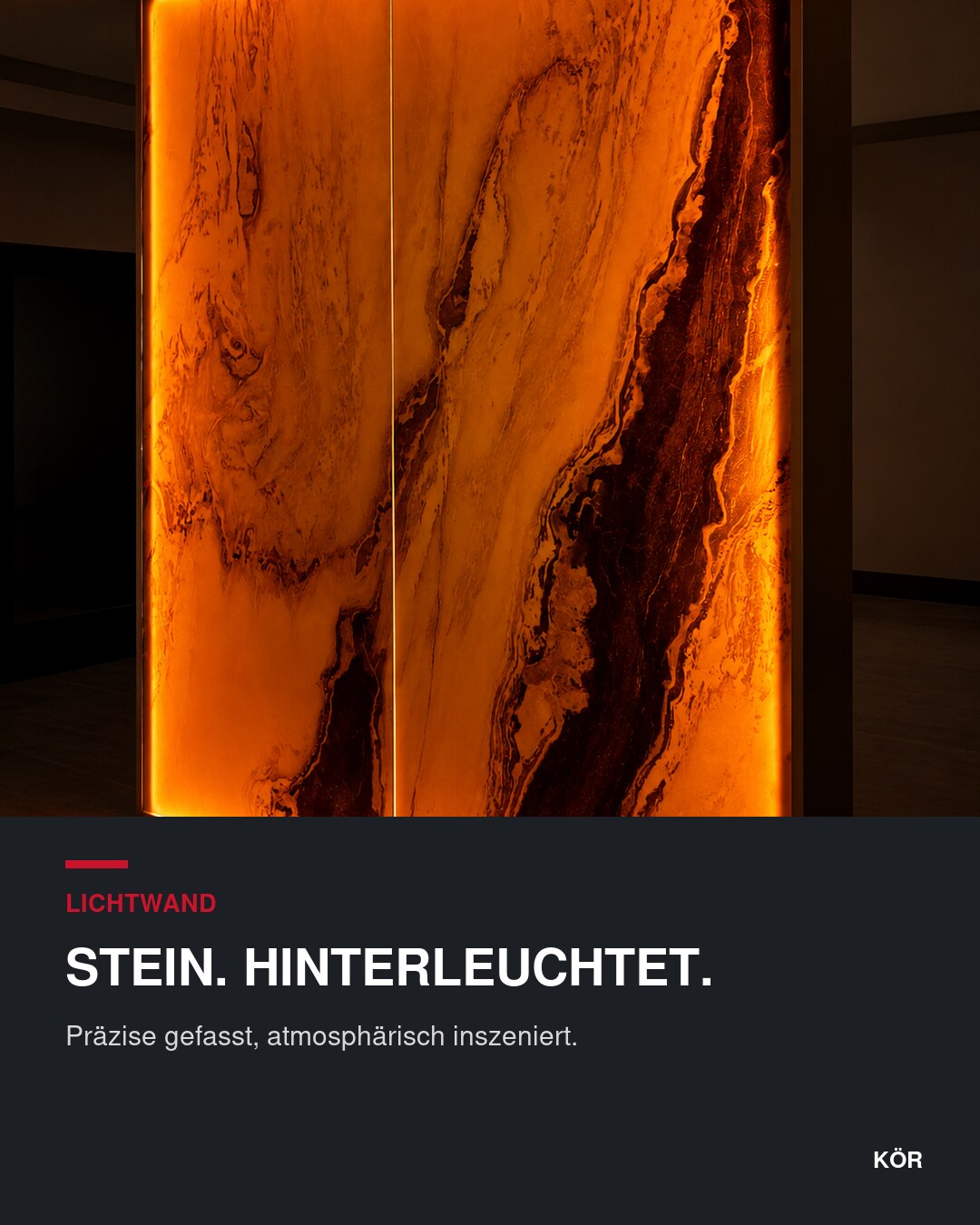 KÖR Lichtwand aus hinterleuchtetem Naturstein.