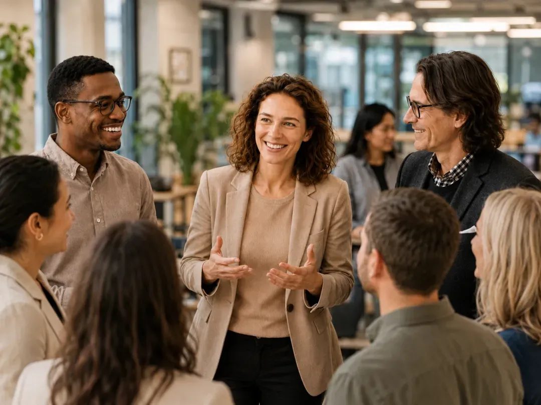 Team im Gespräch in einem hellen Büro