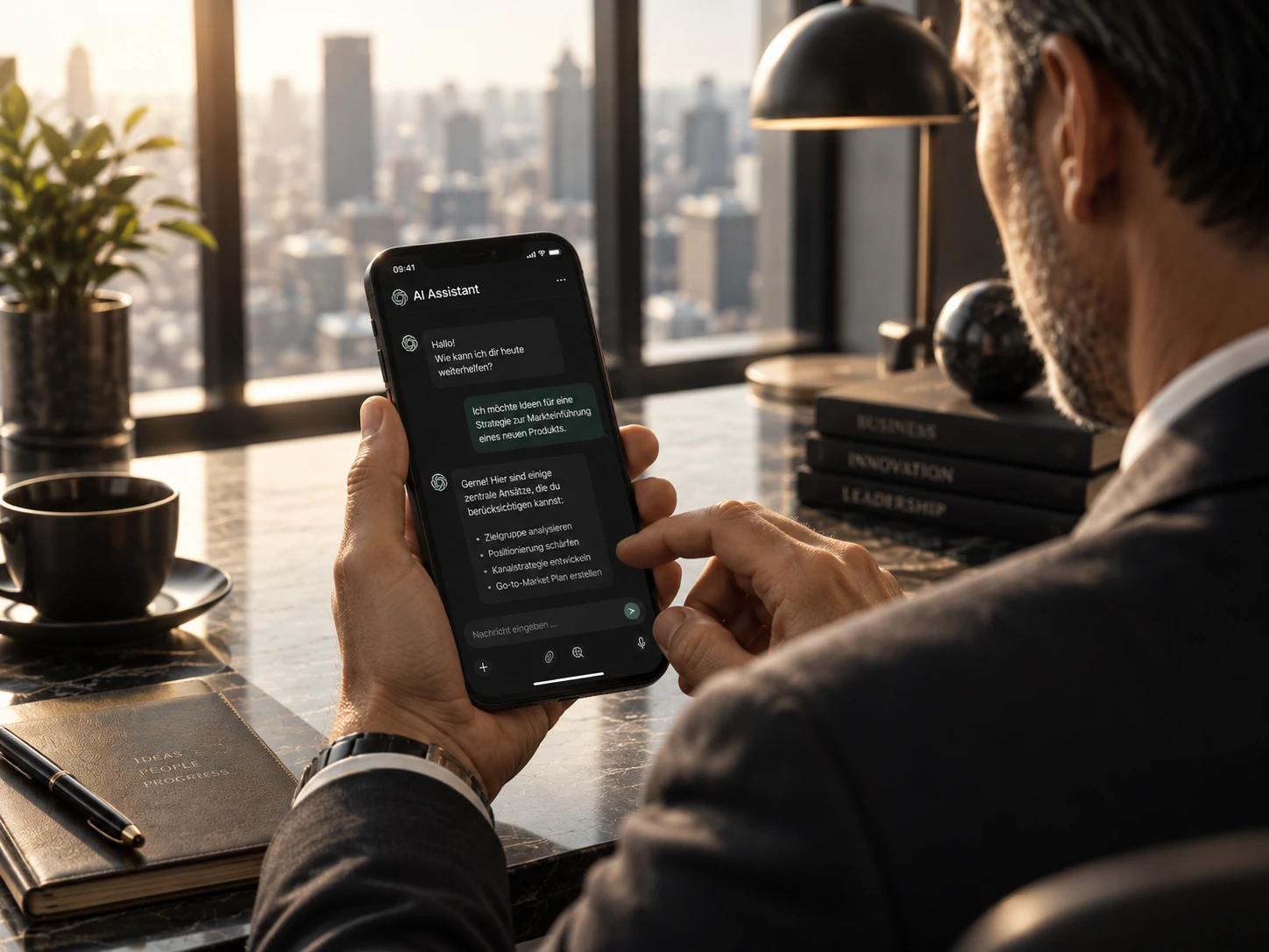 Person nutzt einen KI-Chat auf dem Smartphone.