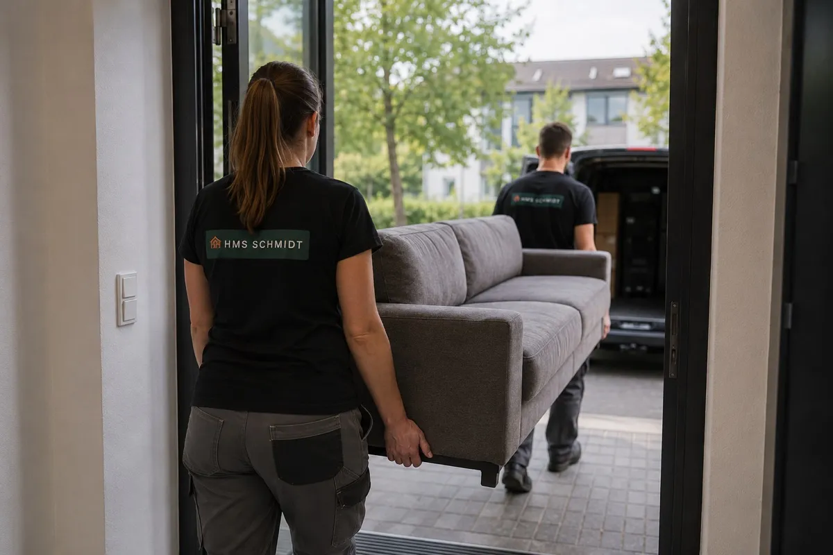Sonderauftrag: Mitarbeiter tragen Sperrmüll aus einem Objekt