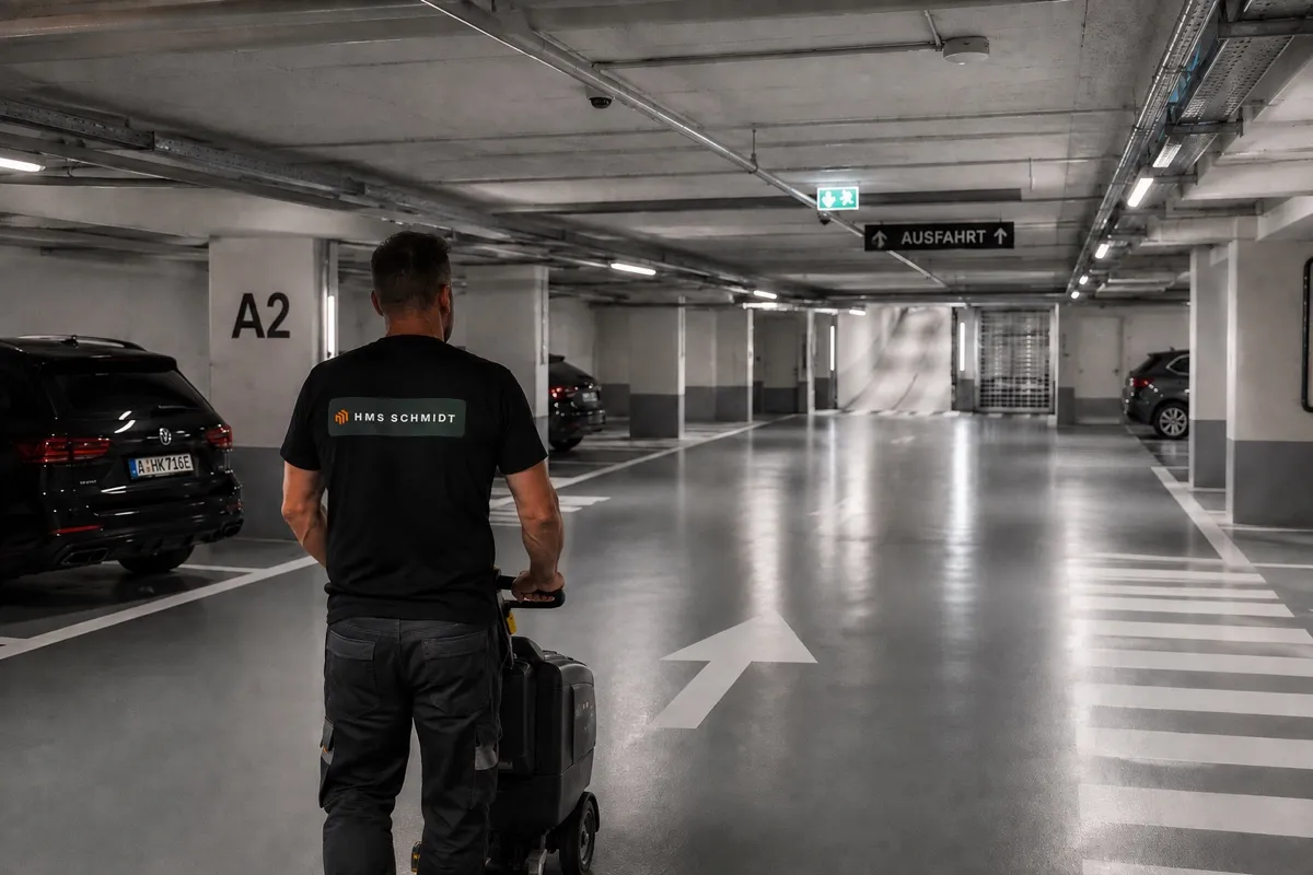 Tiefgaragenreinigung mit Reinigungsmaschine