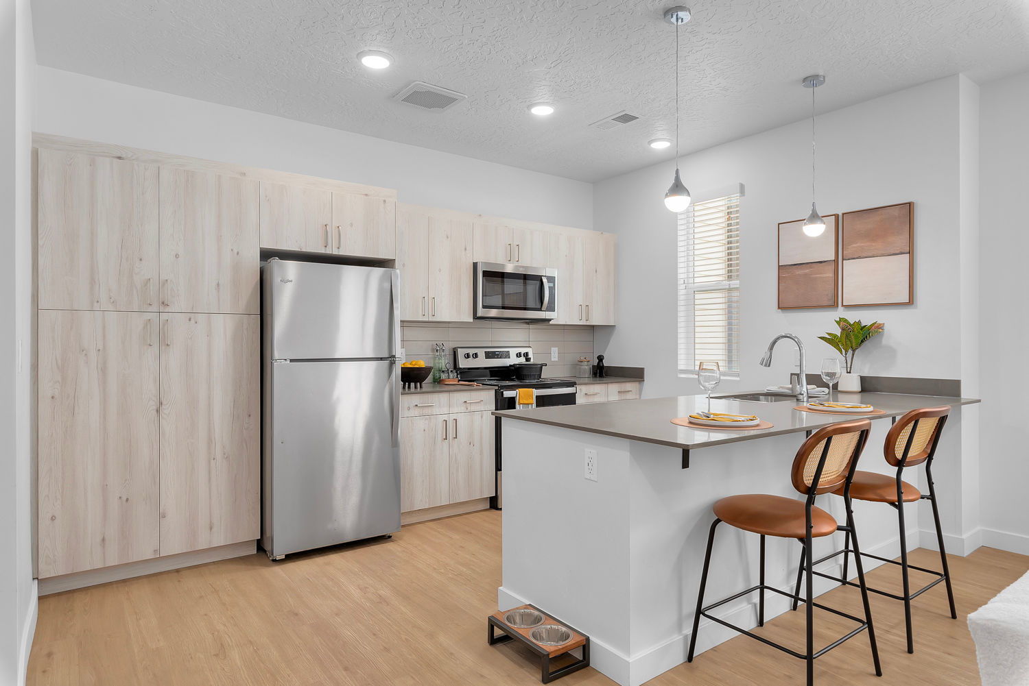 Kitchen with steel appliances