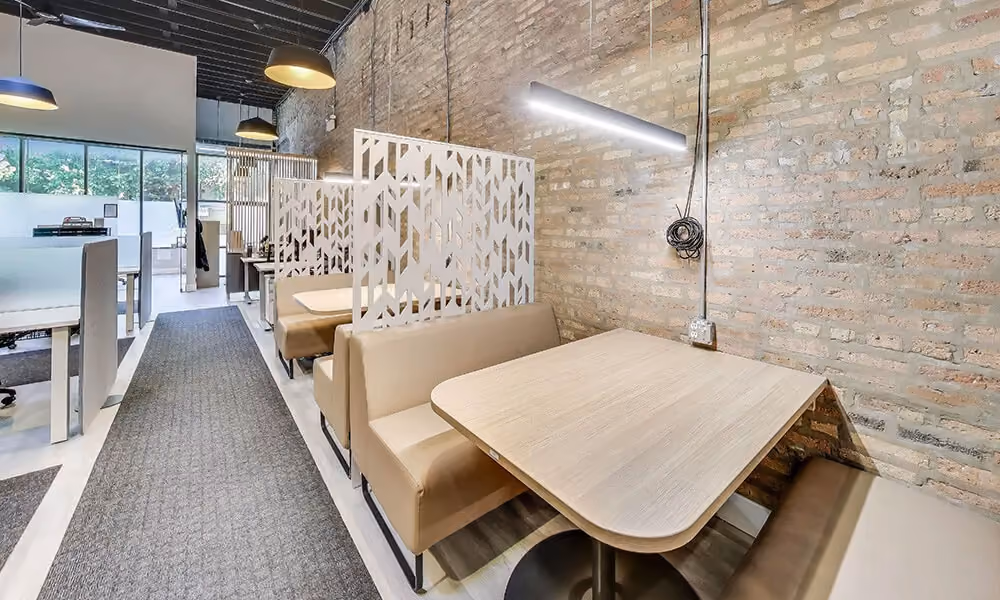 Semi-private booth meeting spaces in Chicago to meet clients or have small sessions with your team.