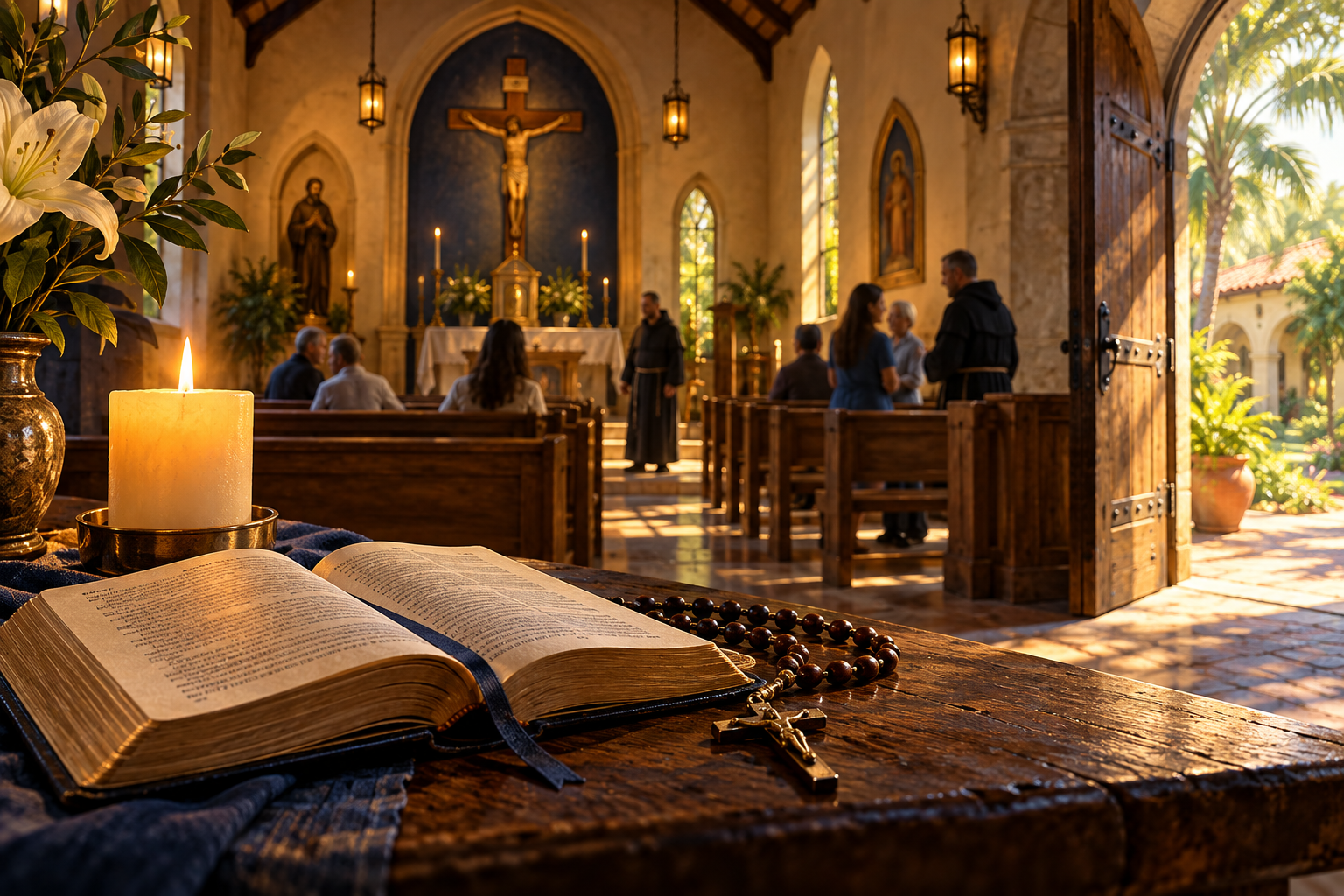 October 2026 newsletter cover featuring St. Augustine and a photograph of the community gathered in the monastery chapel