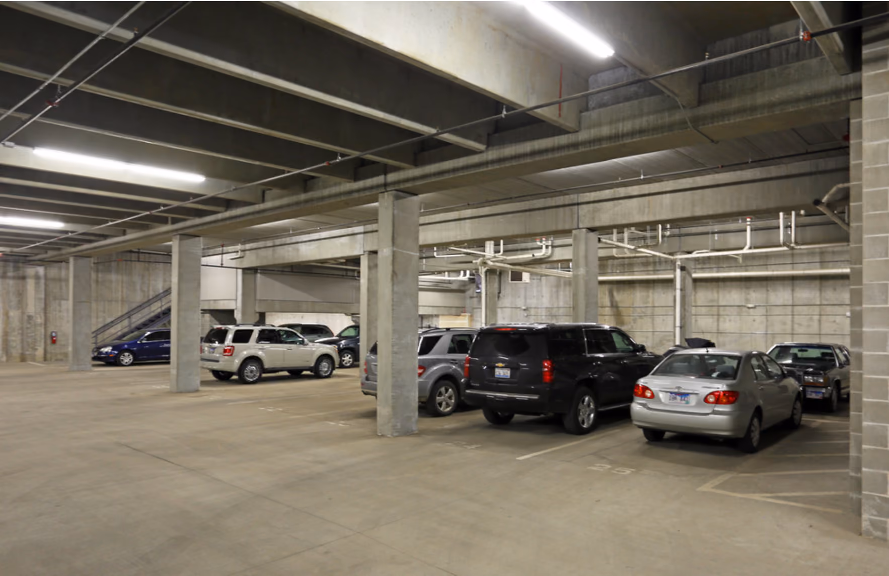 Underground parking at Dakota Lofts in Sioux Falls, South Dakota