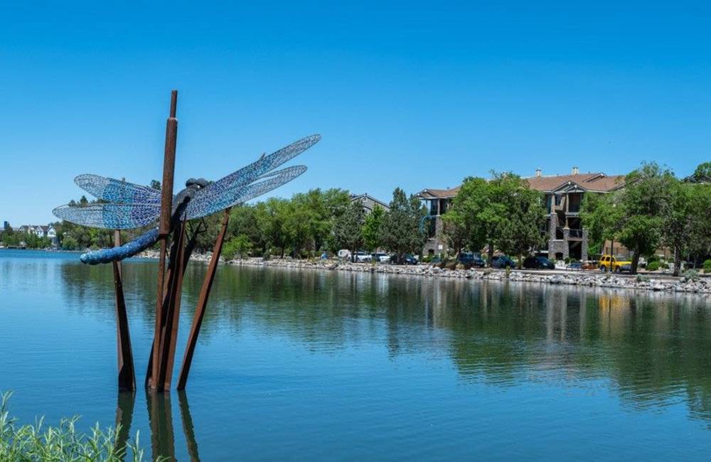 Lake with statue in it 