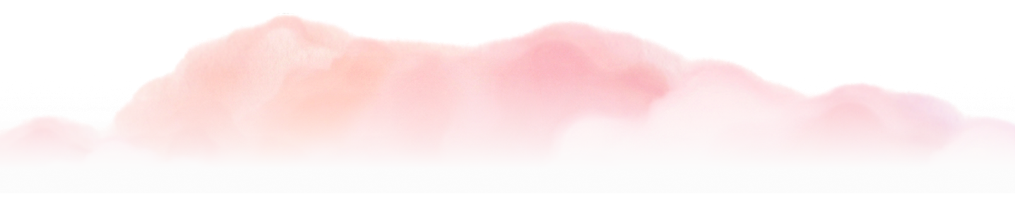 Soft, pastel-colored pink and peach watercolor cloud shapes blending into a white background.