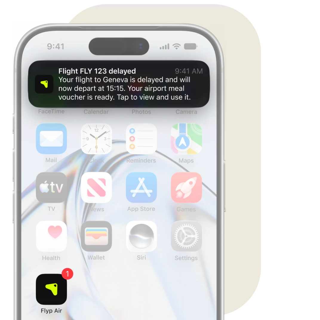 Phone notification telling a passenger their flight time has changed