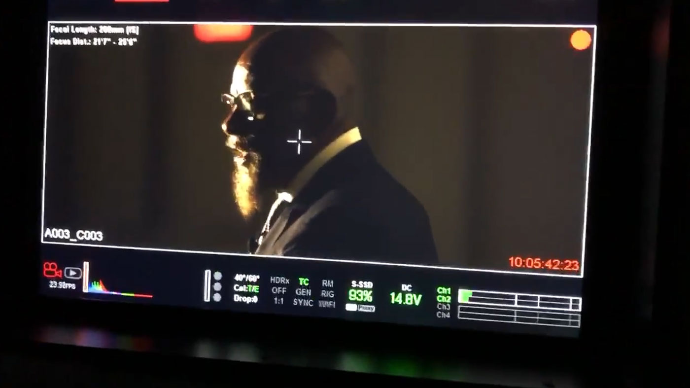 Speaker framed on a production monitor