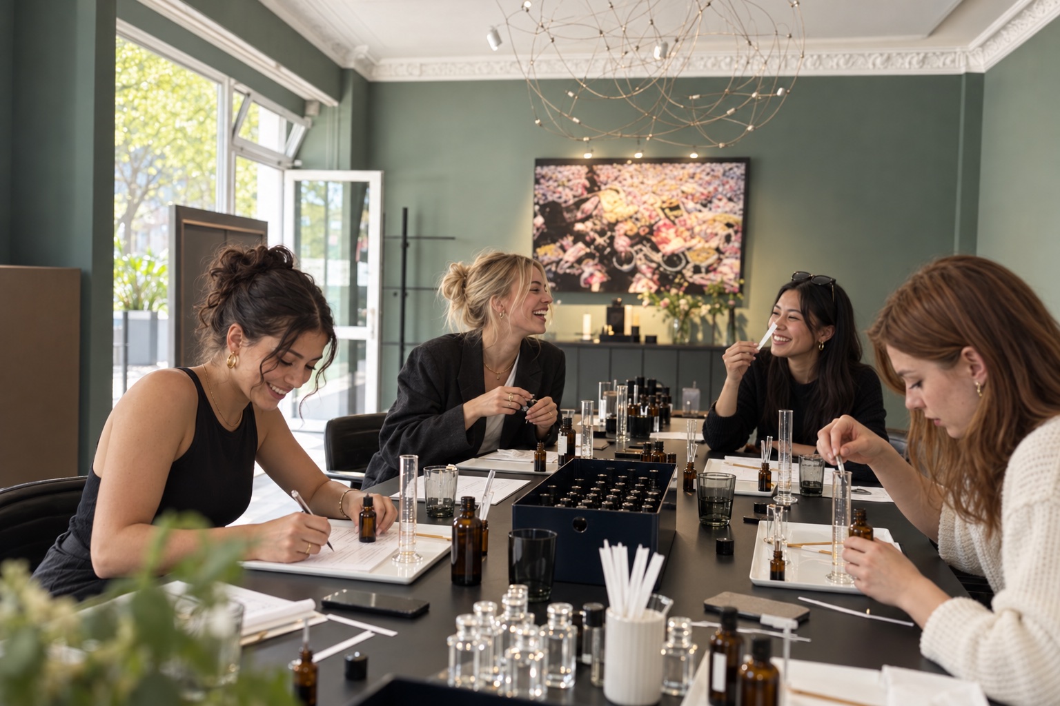 Junge Freundinnen bei einem Parfum-Workshop in Berlin