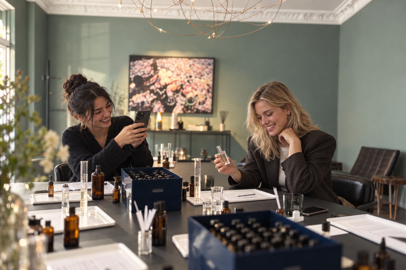 Freundinnen freuen sich über ihr selbst kreiertes Parfum
