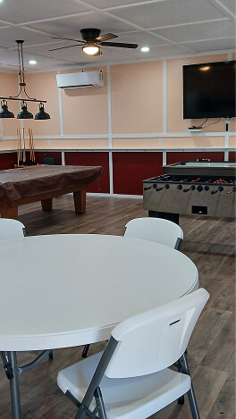 Recreation Center set up for a day event at Tranquil Winds Getaway