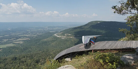 East Tennessee Attractions: A launch ramp at the edge of a clifftop, with the Sequatchie Valley spread out far below.