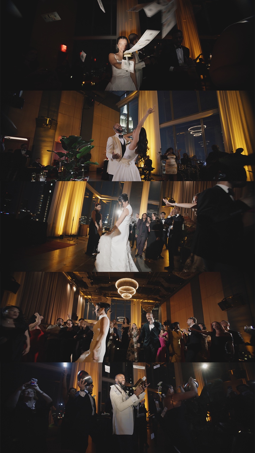 Wedding celebration and dancing in a city reception venue