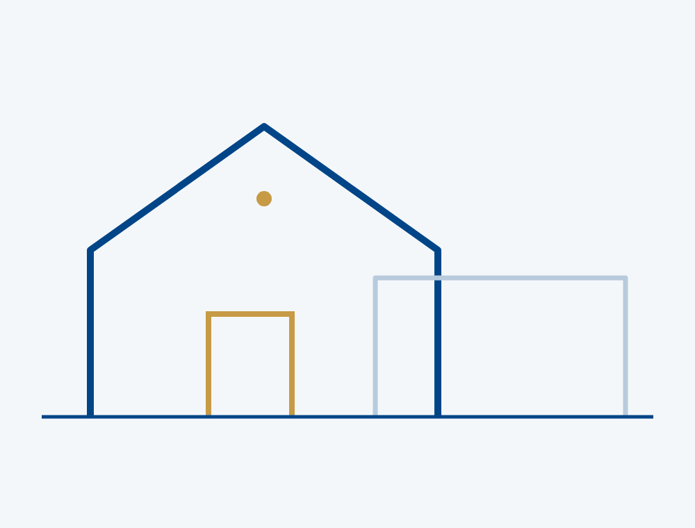 Line drawing of a house and a garage