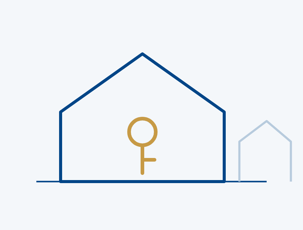 Line drawing of a house with a key