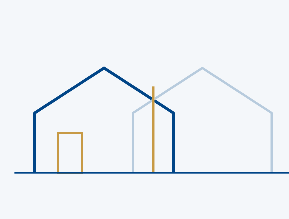 Line drawing of two houses sharing a wall
