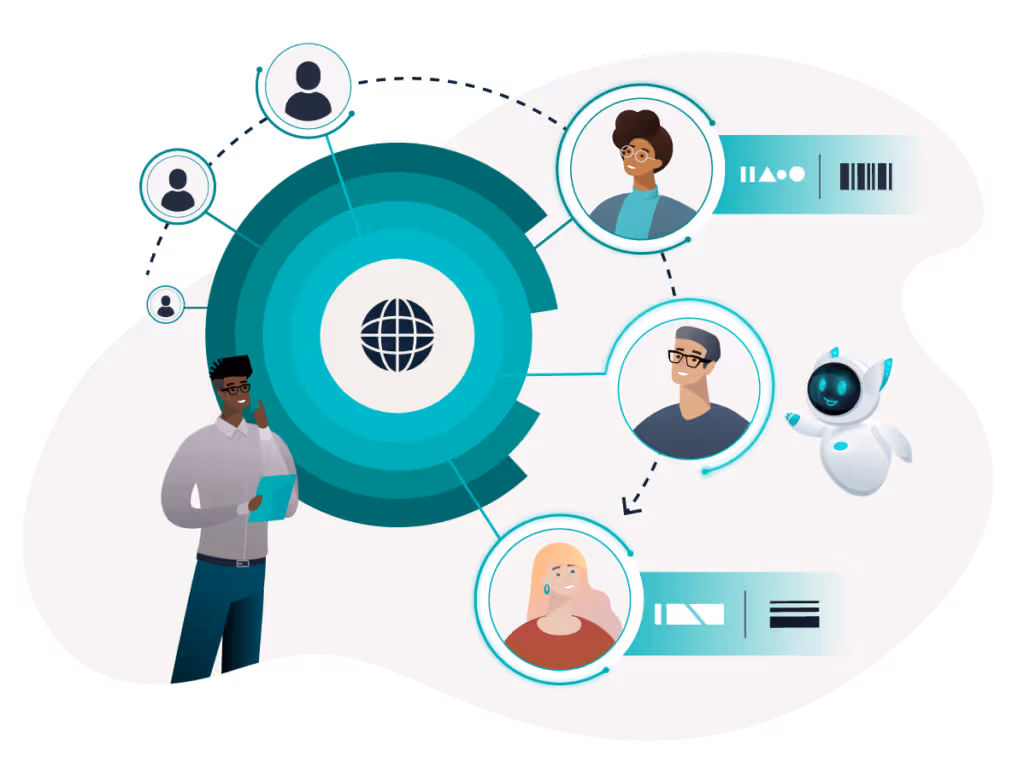 illustrated graphic demonstrating people communicating with each other