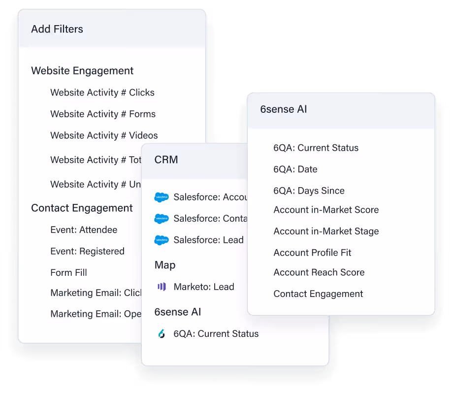 View of filters in 6sense platform