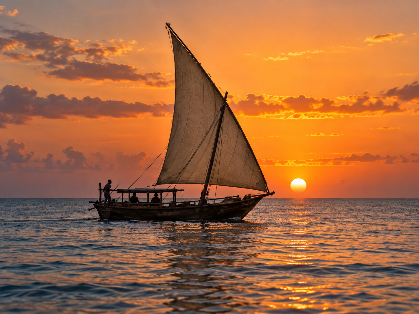 Dhow sailing at sunset off Zanzibar