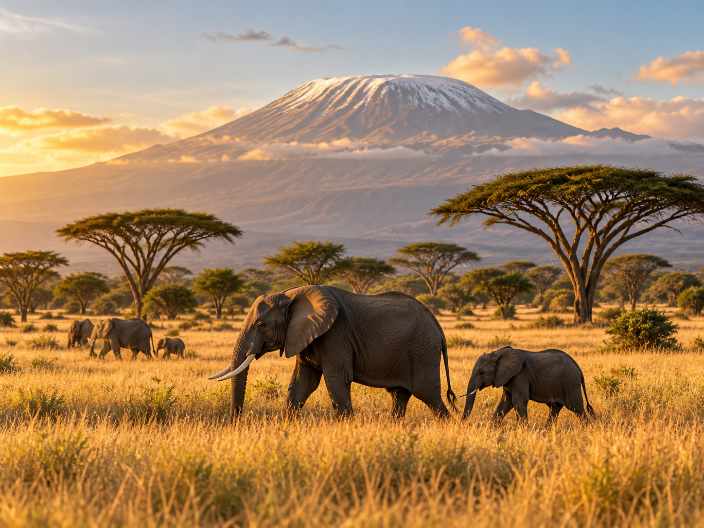 Elephants beneath Kilimanjaro