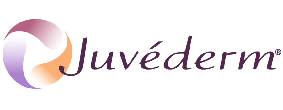 Juvéderm brand logo with stylized circular icon and purple text on a transparent background.