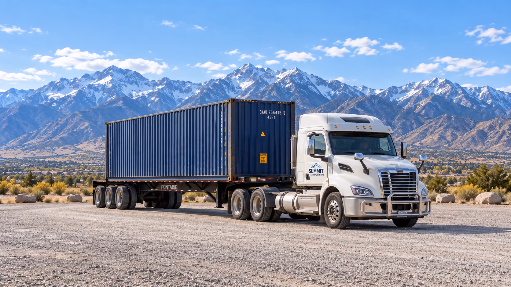 Shipping container delivery truck in Utah