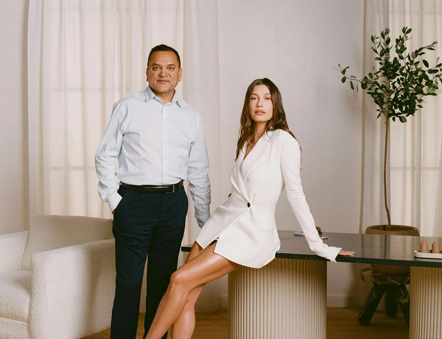 e.l.f. Beauty Chairman and CEO Tarang Amin and rhode Founder Hailey Bieber.