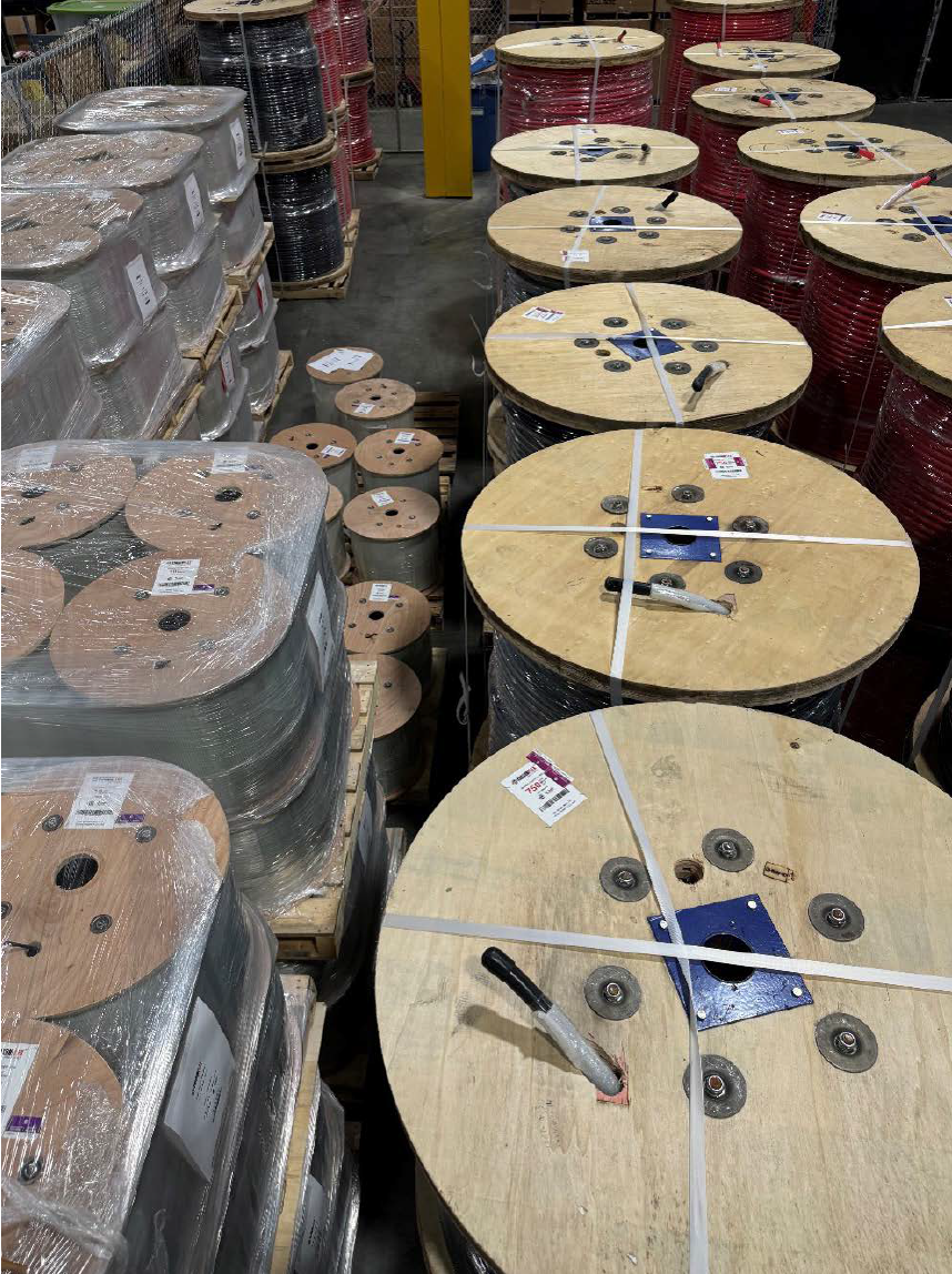 Packaged wire and cable reels with product identification labels