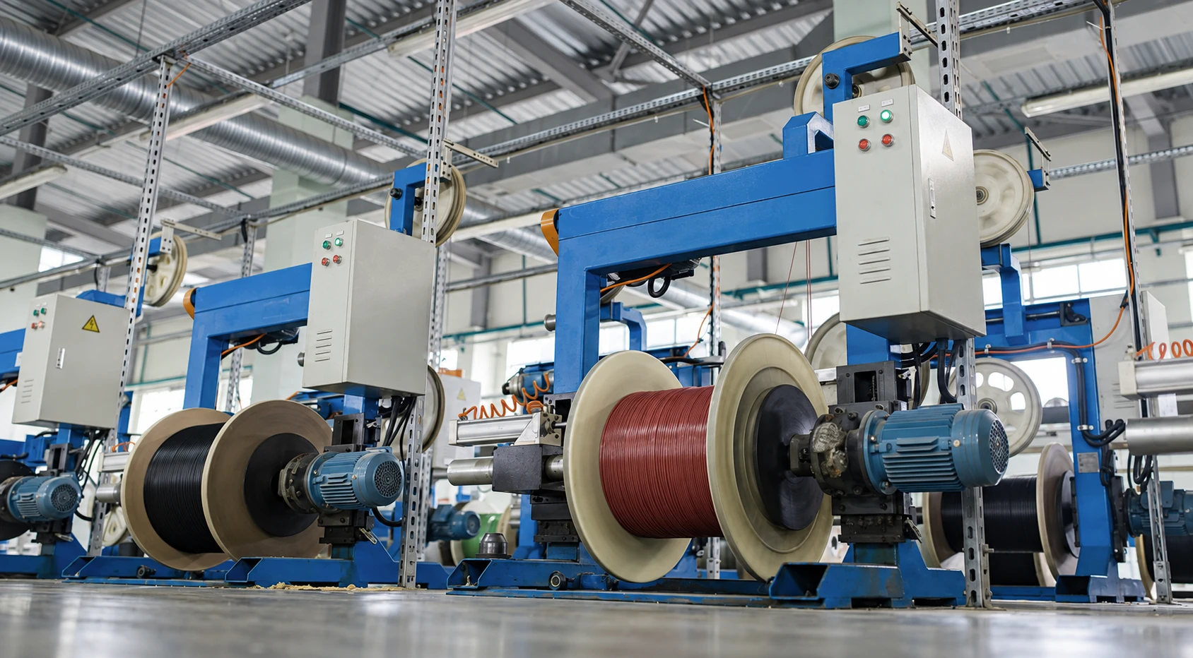 Cable production equipment with wound cable reels