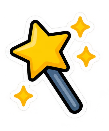 Yellow star-shaped magic wand with three sparkling stars around it.
