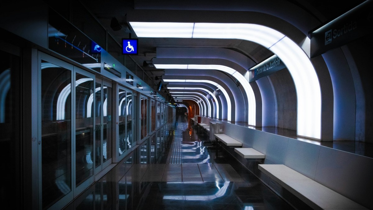 a futuristic metro stop