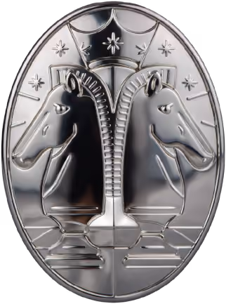 Silver LUJO coin showing two facing horse heads