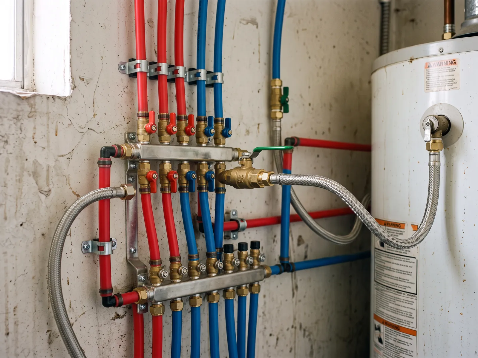 New color-coded PEX manifold system installed after the copper-to-PEX repipe