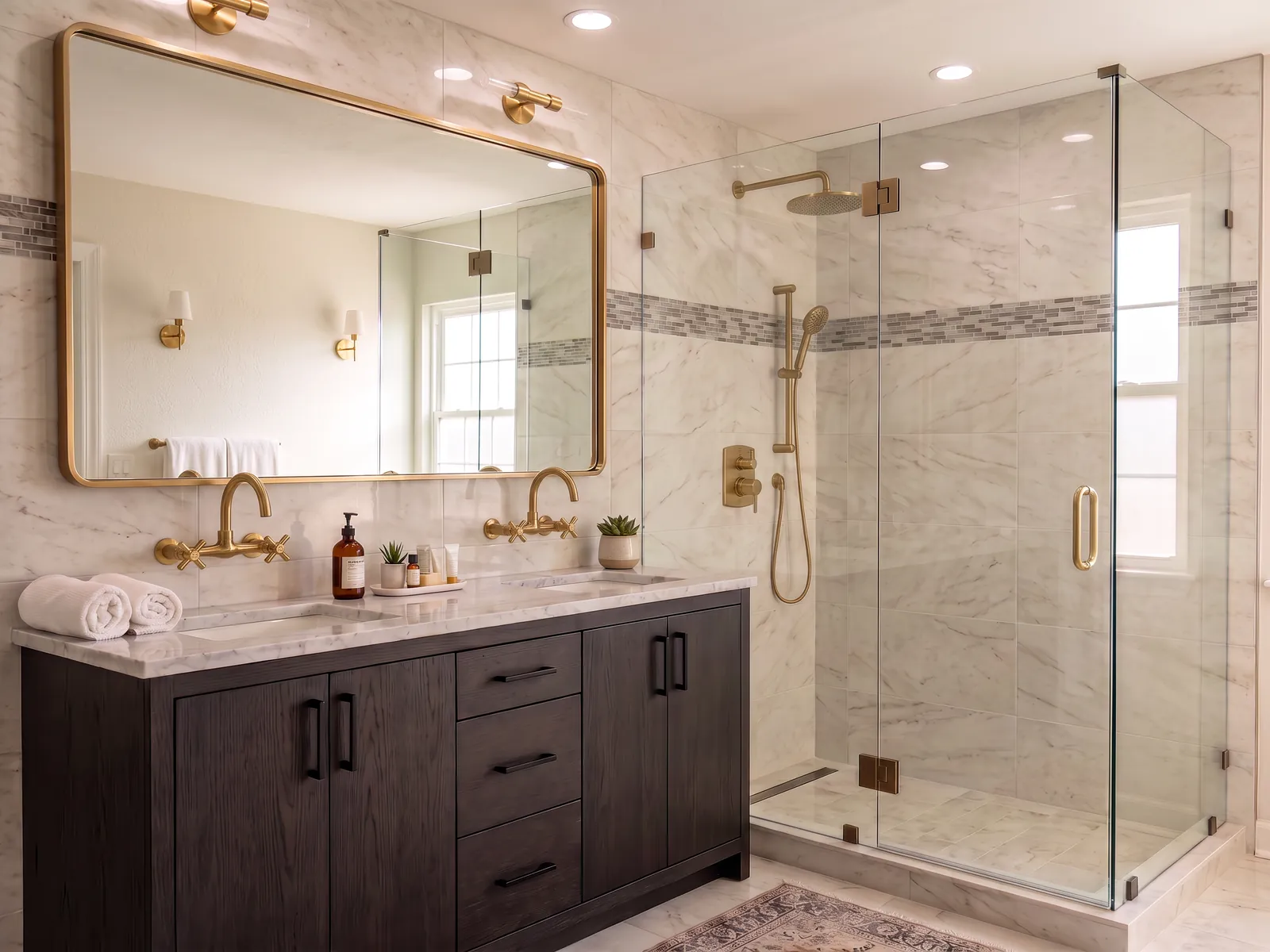A refinished master bathroom after a whole-home repipe