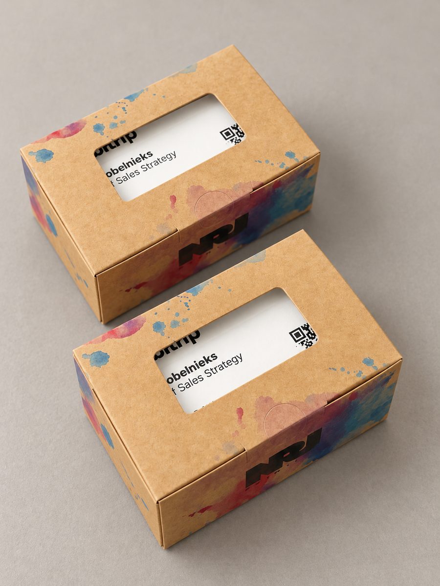 Business cards in NRJ kraft paper boxes