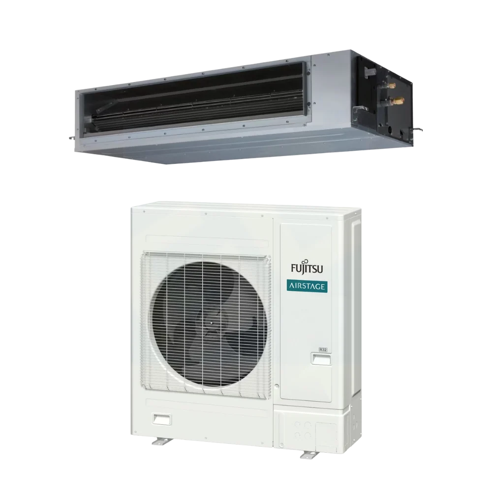 Ducted heat pump air handler and outdoor unit