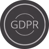 Dark circular icon with the text GDPR centered inside two concentric rings.