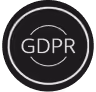 Circular icon with the letters GDPR in the center and two arrows forming a circle around the letters.