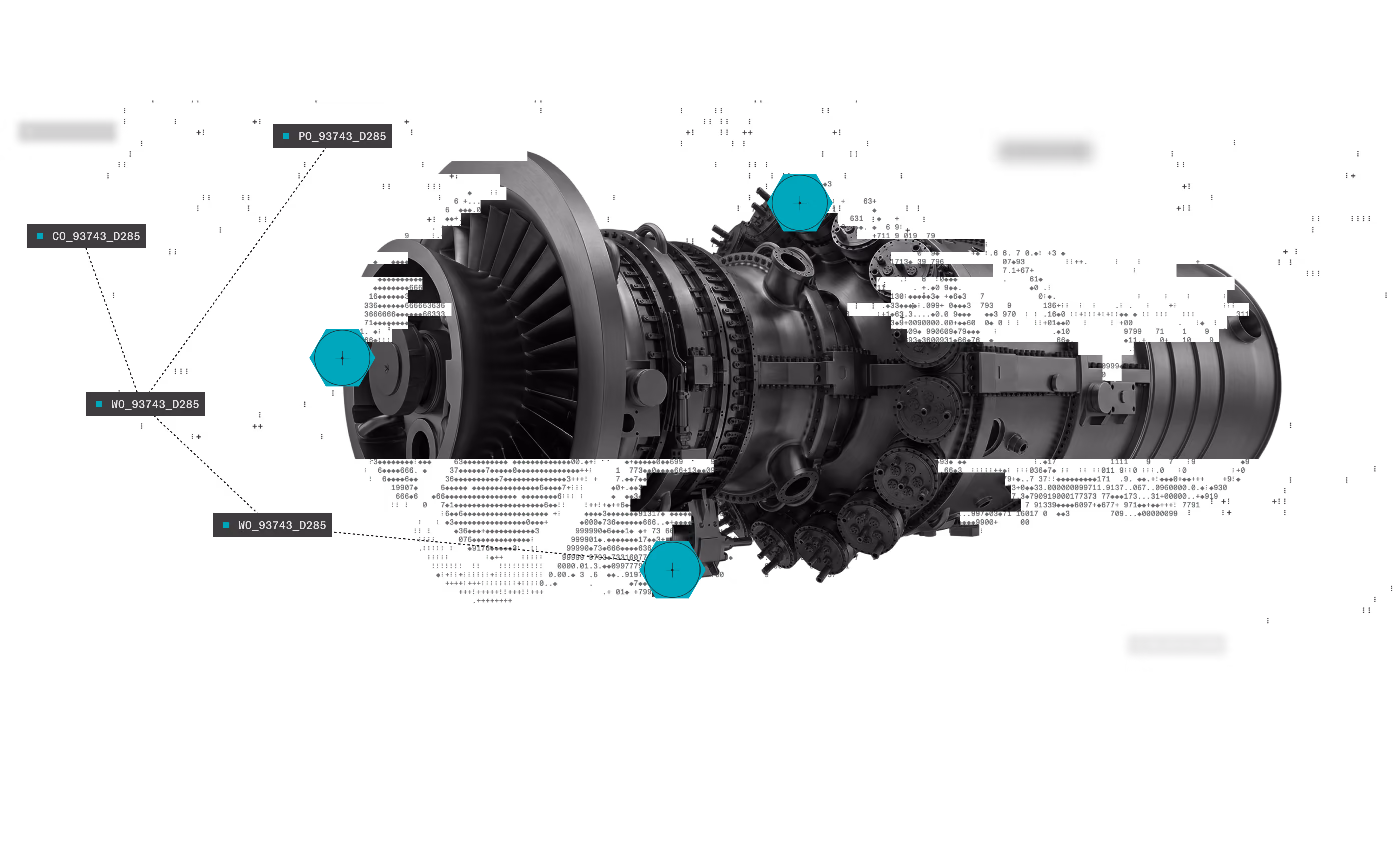 Detailed labeled diagram of a Pelico turbine showing parts including the compressor, combustion chamber, turbine blades, and associated components, annotated with part codes and technical descriptions.