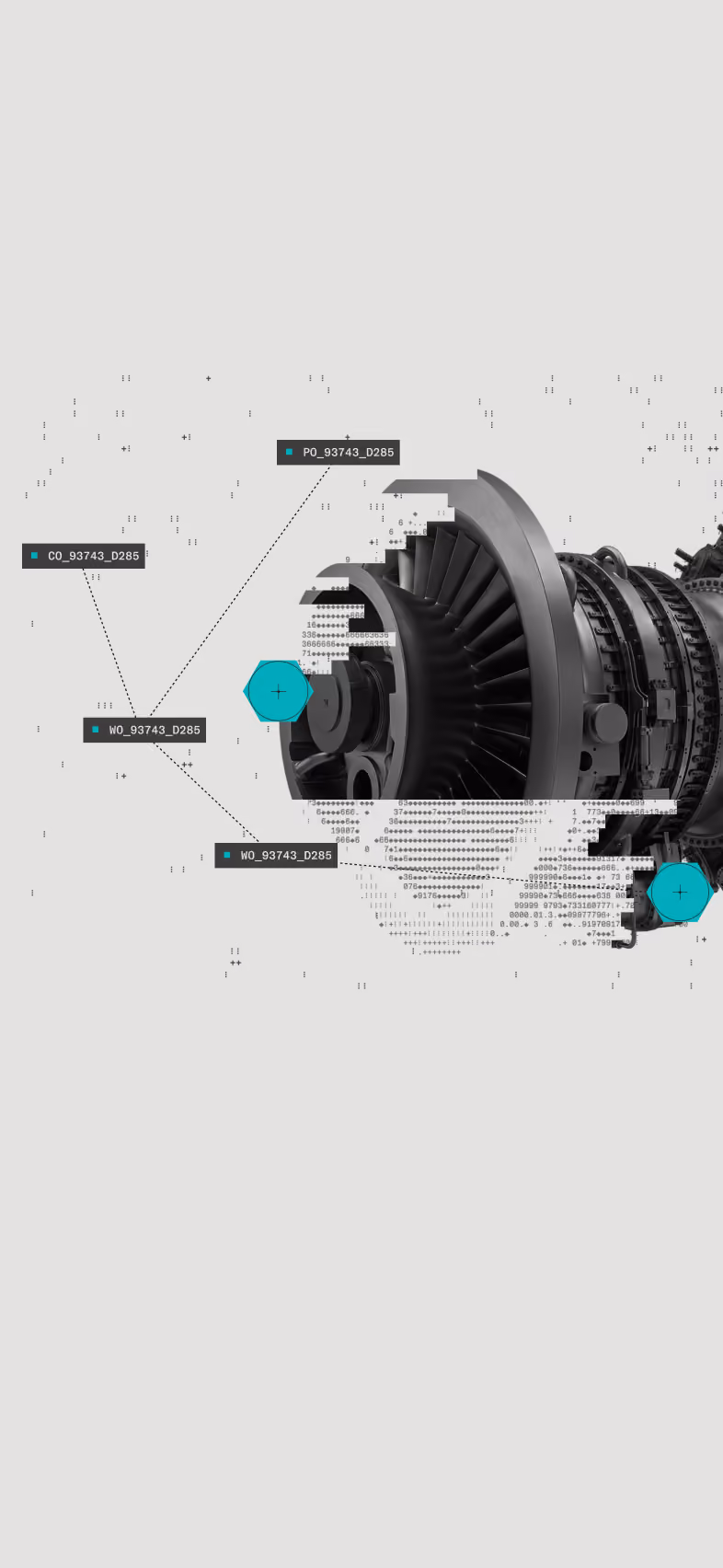 Detailed labeled diagram of a Pelico turbine showing parts including the compressor, combustion chamber, turbine blades, and associated components, annotated with part codes and technical descriptions.