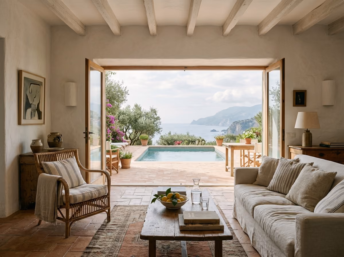 Salon d’une villa en bord de mer