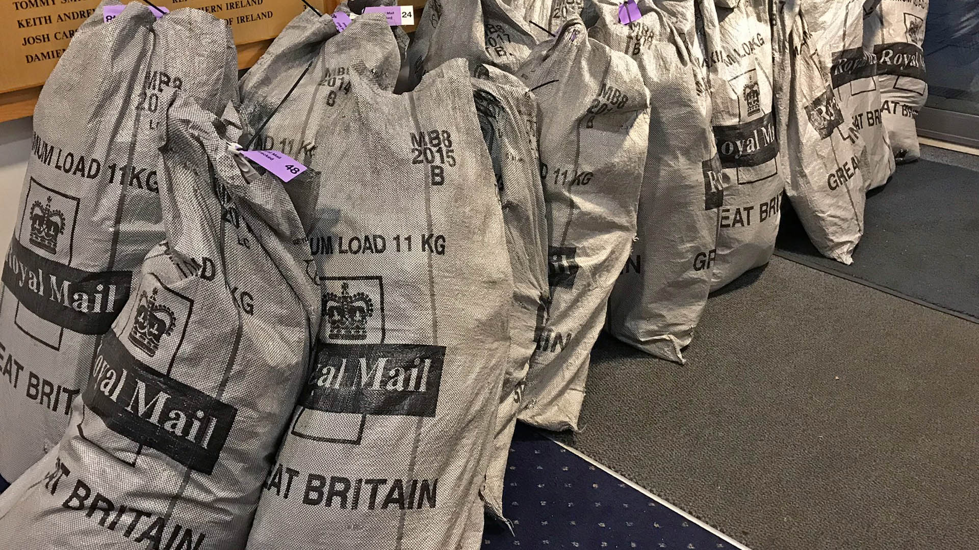Royal Mail sacks prepared for ecommerce order despatch.