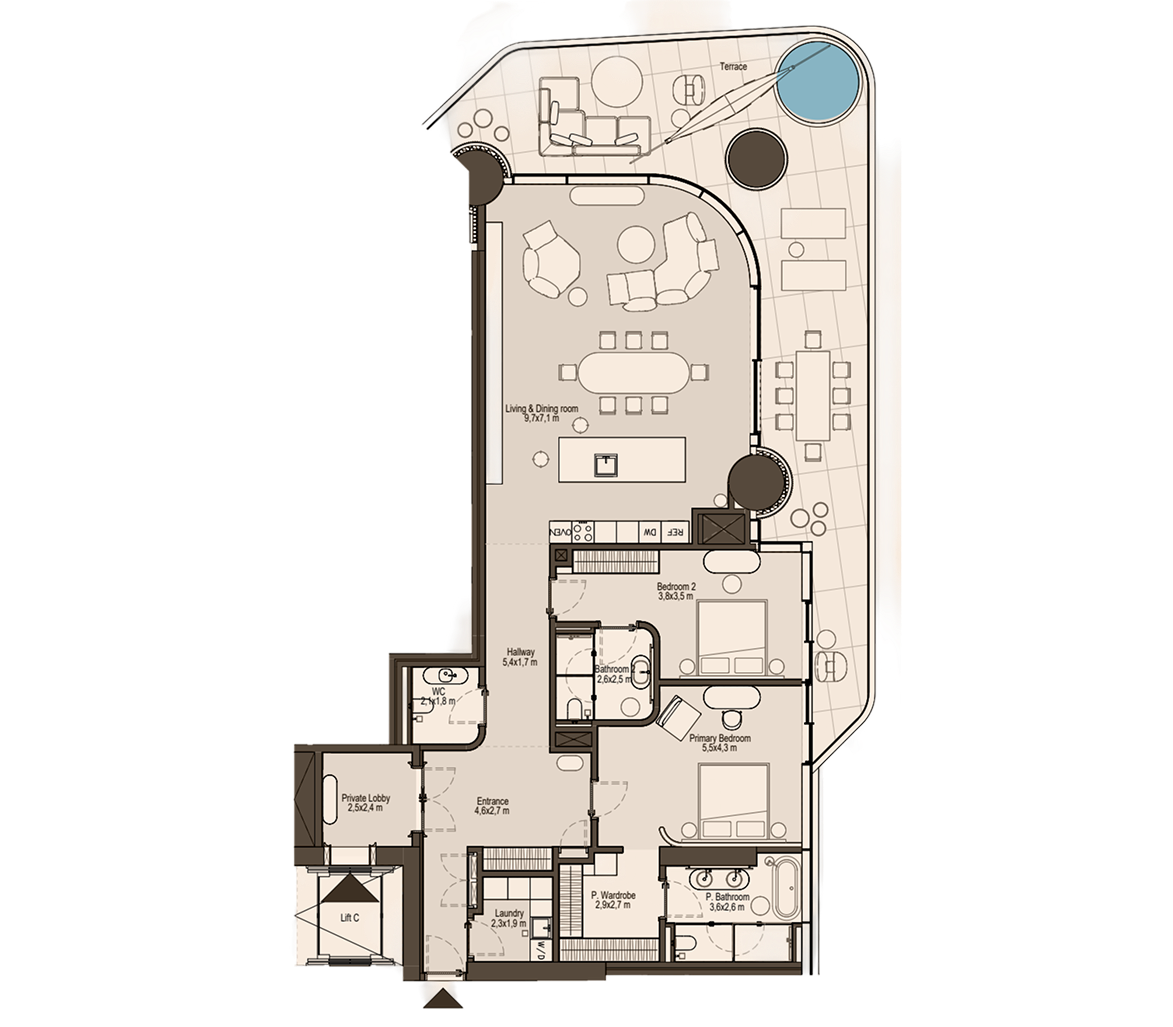 2-bedroom Residence Type 1 floor plan at Eywa Way of Water