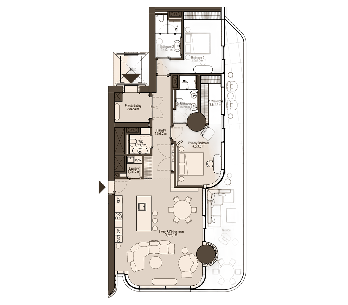 2-bedroom Residence Type 2 floor plan at Eywa Way of Water