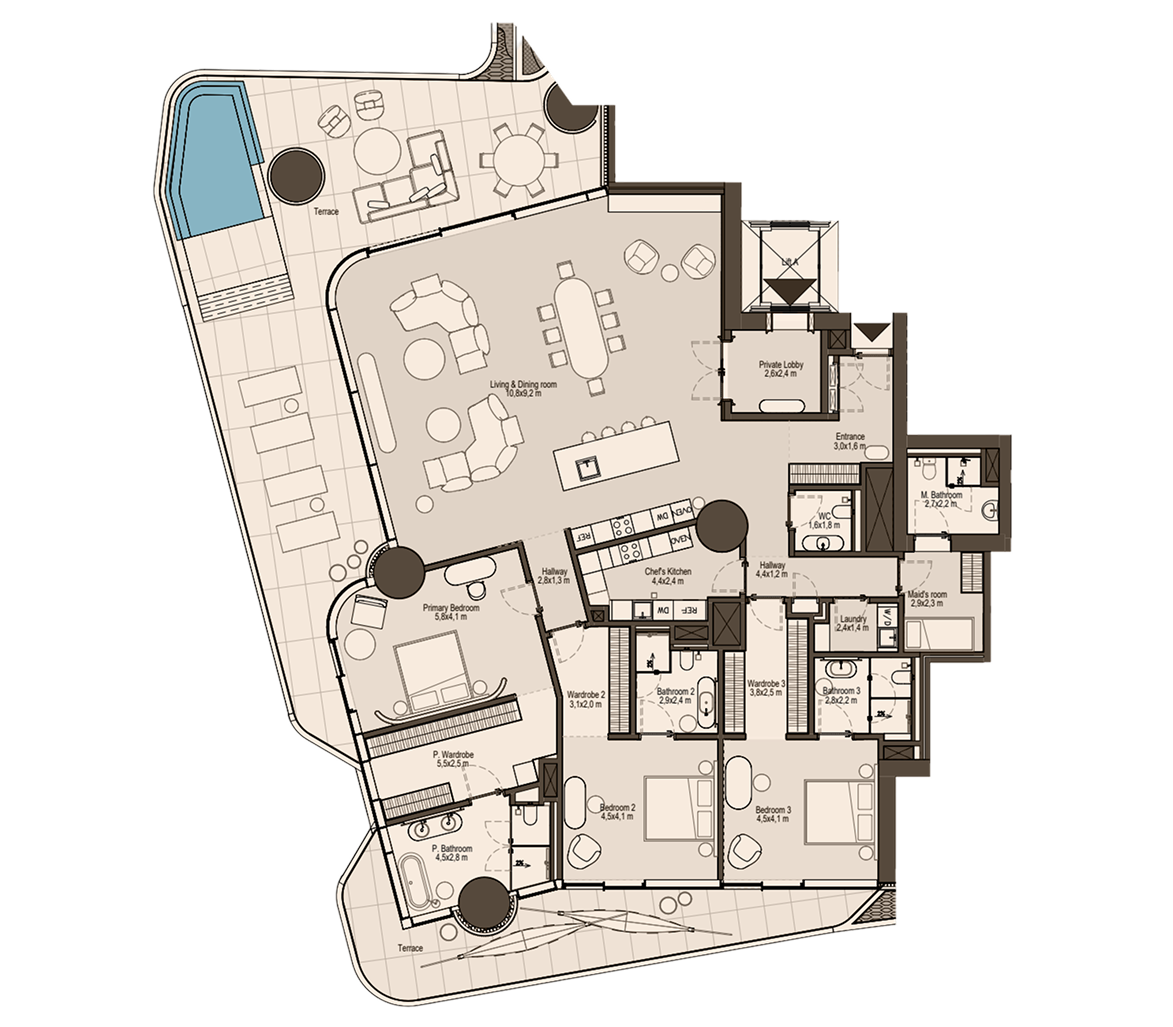 3-bedroom Residence Type 1 floor plan at Eywa Way of Water