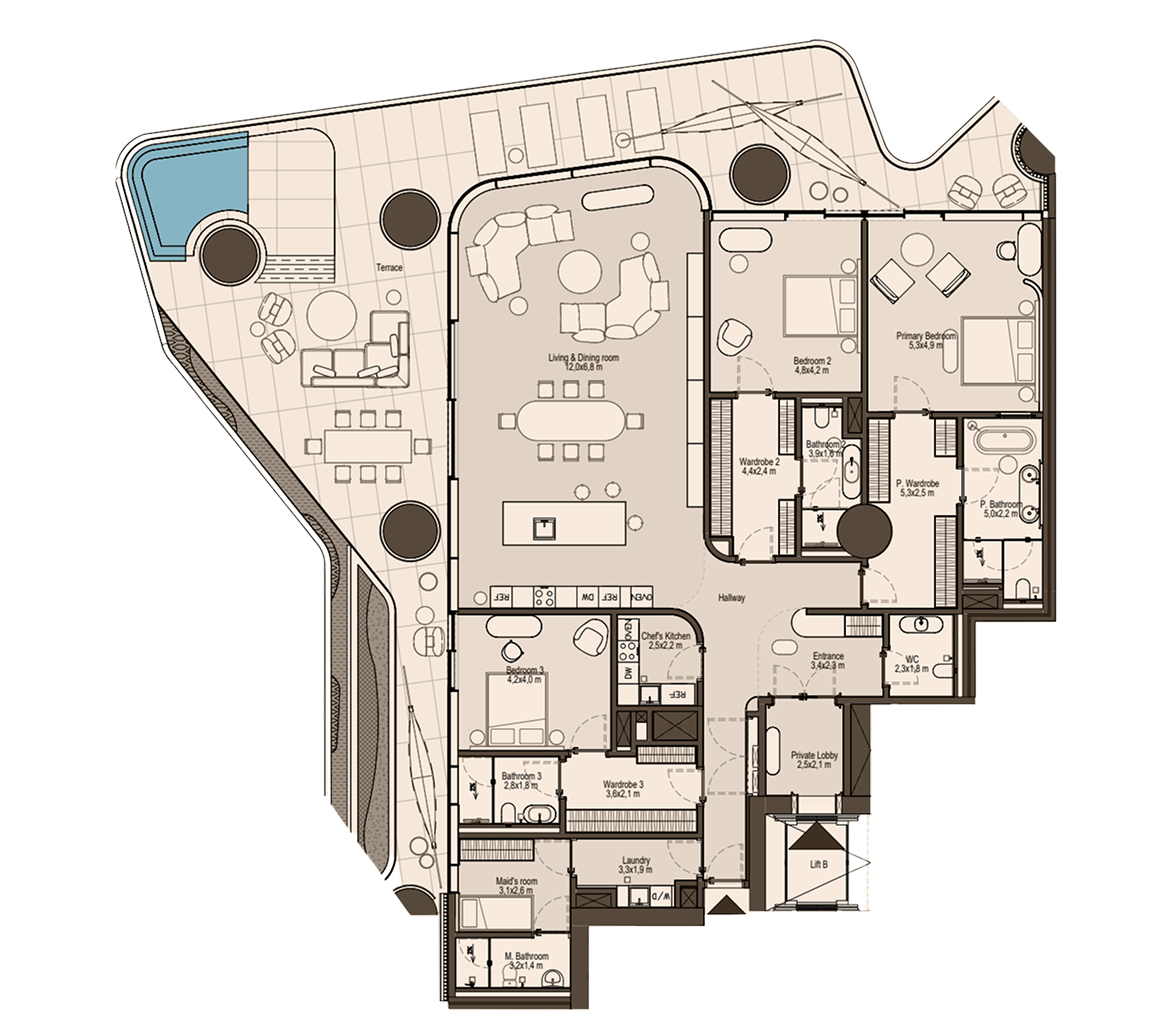 3-bedroom Residence Type 2 floor plan at Eywa Way of Water