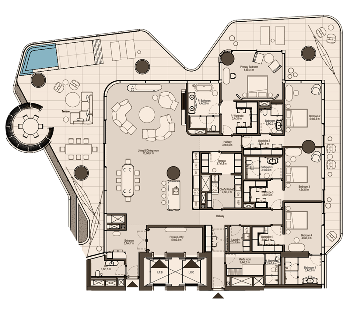 4-bedroom Residence Type 2 floor plan at Eywa Way of Water